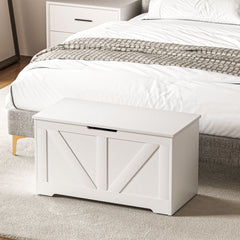 100L Home Storage Box, with Safety Hinges - White Wood-Effect