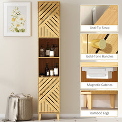 Fynco - Multi-Storage Bamboo Door Bathroom Cabinet - Natural Finish