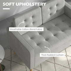 Modern 2 Seater Sofa with Hidden Storage, 117cm Tufted Cotton Couch with Wood Legs, Compact Loveseat for Living Room, Kitchen, Light Grey