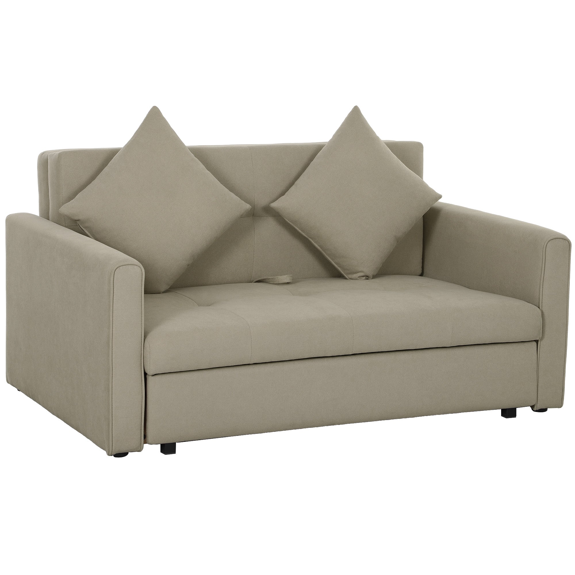 2 Seater Sofa Bed, Convertible Bed Settee, Modern Velvet Loveseat Sofa Couch with 2 Cushions, Hidden Storage for Living Room, Guest Room, Light Brown