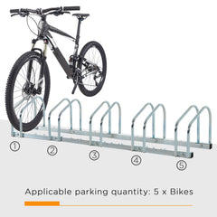 Bike Stand Parking Rack Floor or Wall Mount Bicycle Cycle Storage Locking Stand (5 Racks, Silver)