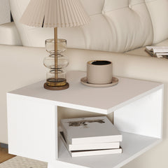 Set of 2 Side Table, Square Coffee Table, Modern End Table with 2 Tier Storage Shelves for Living Room, Bedroom, White