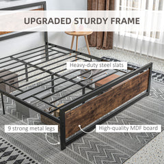 King Size Metal Bed Frame with Headboard & Footboard, Strong Slat Support Full Bed Frame w/ Underbed Storage Space, Bedroom Furniture For Adults