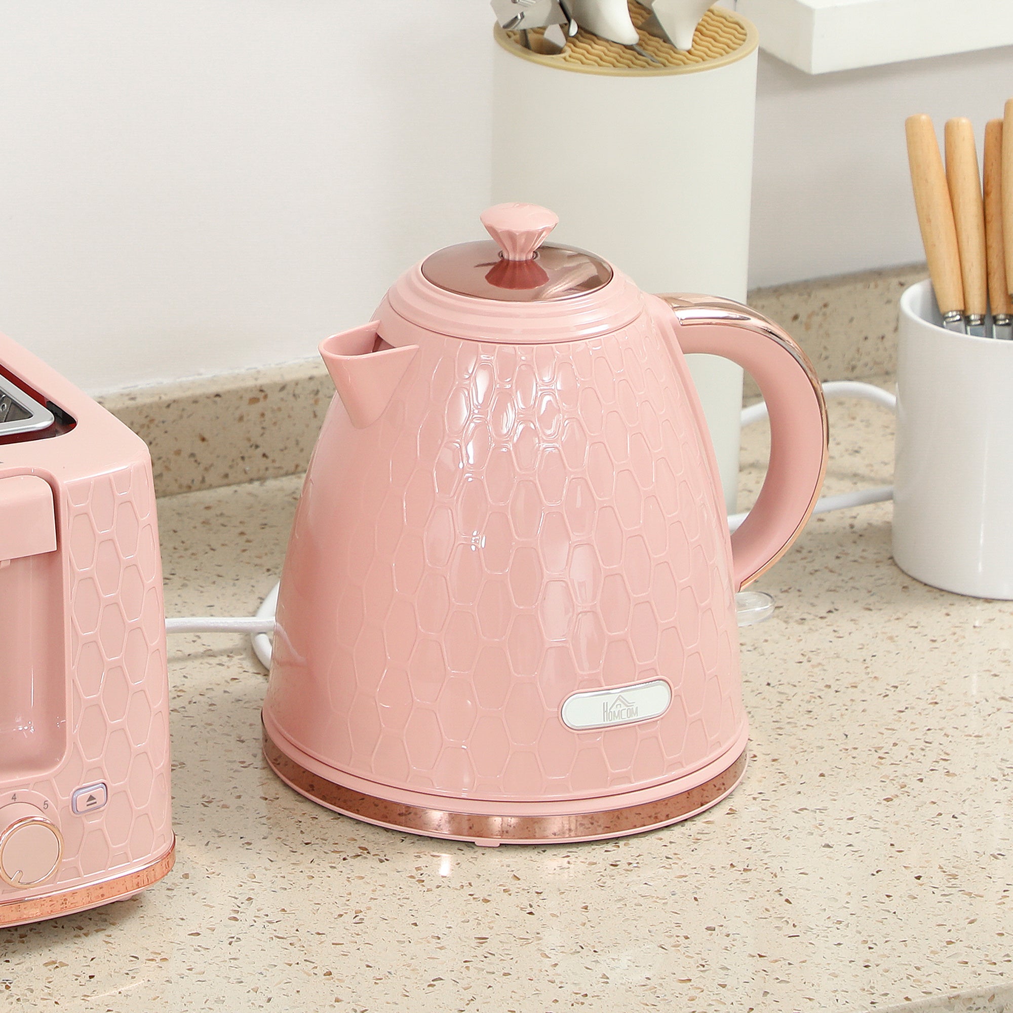 1.7L 3000W Fast Boil Kettle & 2 Slice Toaster Set, Kettle and Toaster Set with Auto Shut Off, Browning Controls, Light Pink