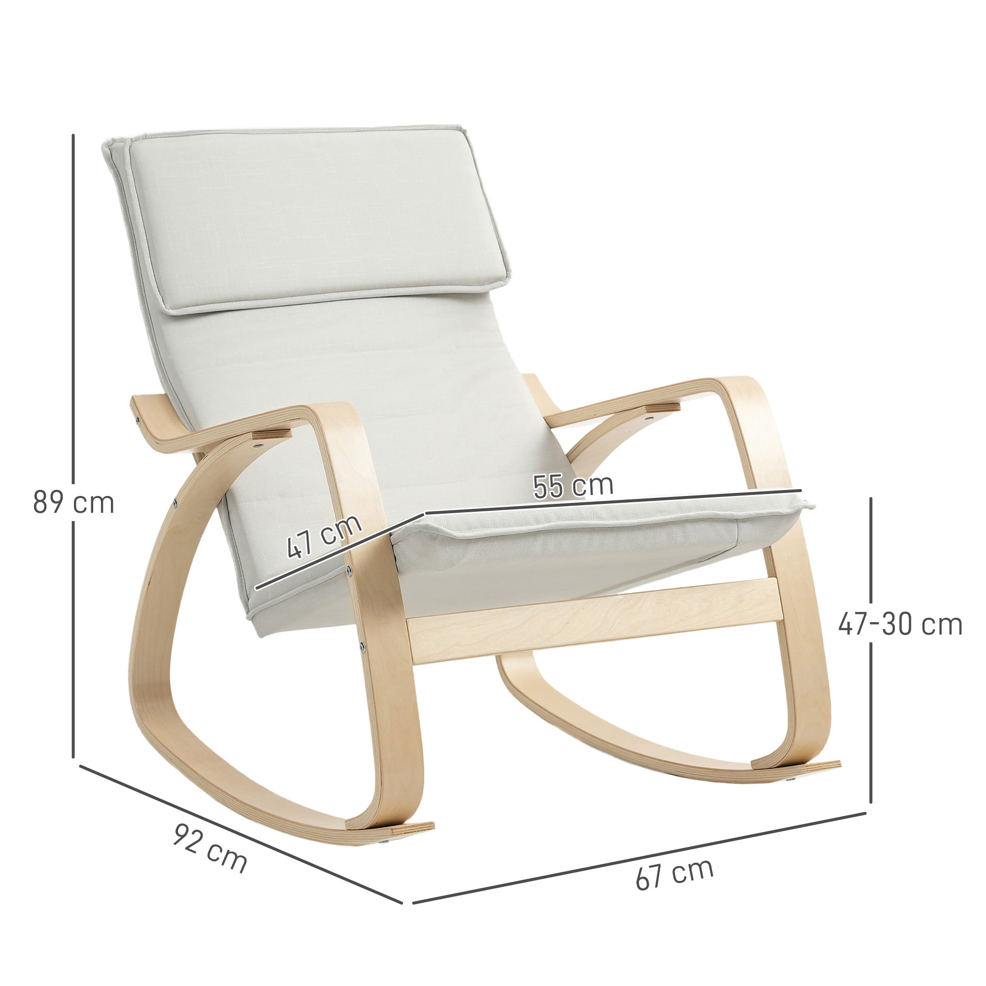 Comfortable Relax Rocking Chair, Upholstered Lounge Chair Recliner with High Back and Headrest for Living Room, Bedroom, Cream White