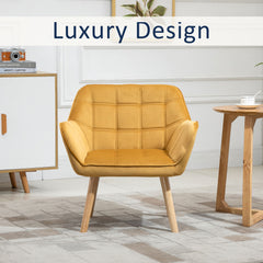 Modern Armchair, Accent Chair with Wide Arms, Slanted Back and Rubber Wood Legs for Living Room, Bedroom, Home Office Yellow