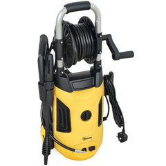 1800W High Pressure Washer, 150 Bar Pressure, 420 L/h Flow, Portable Power Washer Jet Wash Cleaner with Adjustable Nozzle, 6M Hose, Hose Reel, Steel Handle for Home Patio Car Driveway, Yellow