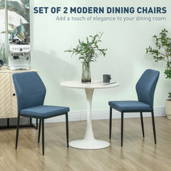 Velvet Dining Chairs Set of 2, Modern Armless Upholstered Kitchen Chairs with Metal Legs, Curved Back and Padded Seat, for Dining Room, Bedroom, Living Room, Blue