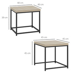 Coffee Table Set of 2, Nest of Tables with 3.5cm Thick Tabletop, Oak