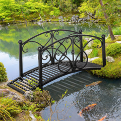 102L x 48W x 49H Classic Metal Garden Bridge with Safety Railings Arc Footbridge Decorative Pond Bridge for Backyard Creek Stream, Black
