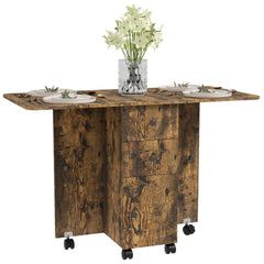 Multi-Storage Six-Person Drop Leaf Dining Table - Rustic Brown