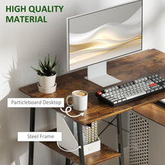 100cm Computer Desk with Storage, Industrial Home Office Desk with 2 Tier Shelves and Steel Frame, Computer Table for Study Room, Rustic Brown