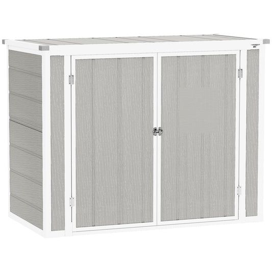 4.7 x 2.5FT Garden Shed, Lockable Outdoor Storage with Openable Lid, Small Shed for 2 Trash Cans, Tools, Patio, Light Grey