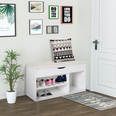 Fynco - Wooden Shoes Cabinet Bench Hidden Storage Padded Seat Organiser Footwear Rack Hallway White 80 x 30 x 47 cm
