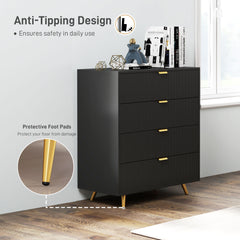 Elegant Four-Drawer Bedside Table - Black