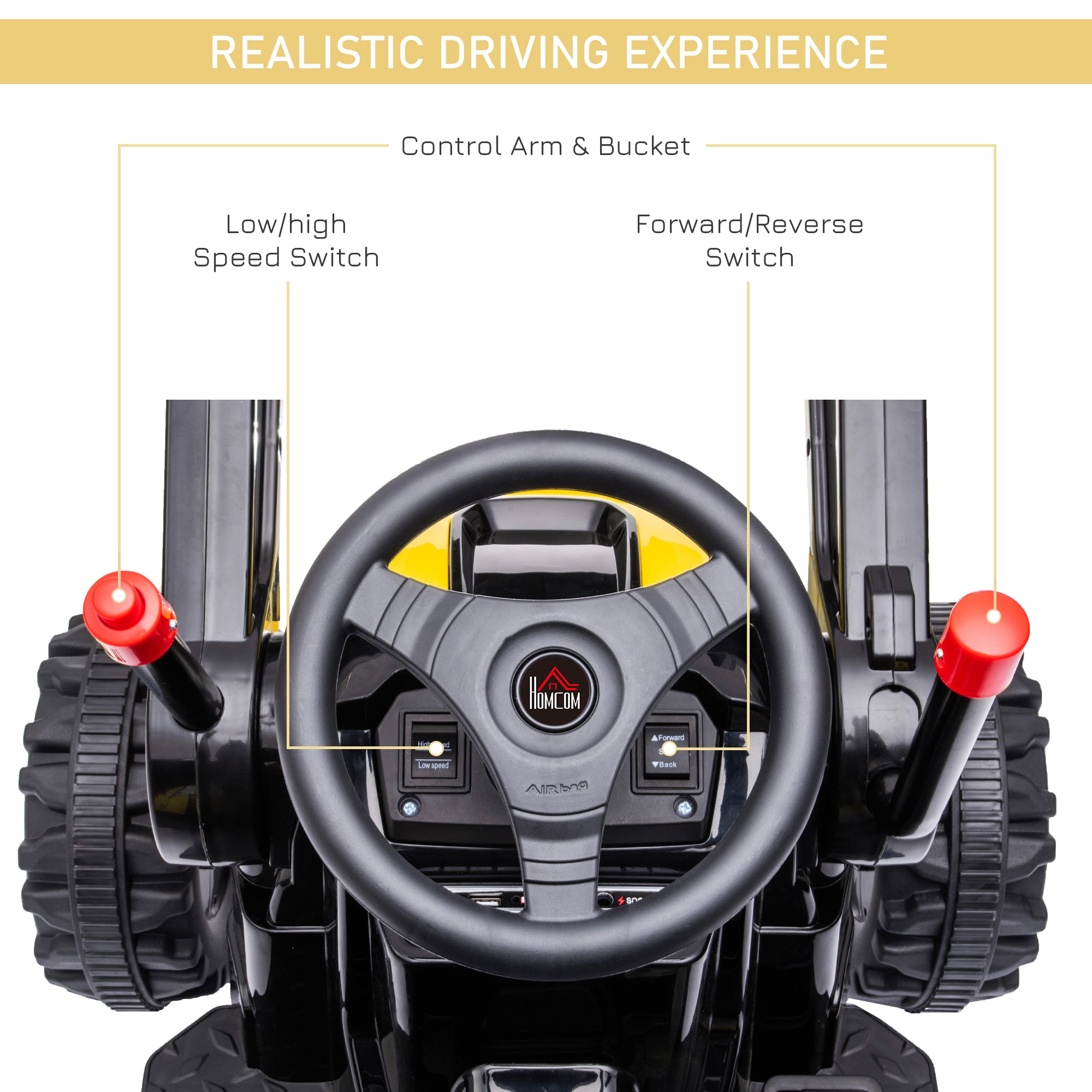 6V Electric Kids Ride On Digger Excavator Construction Tractor Music Headlight for 3-5 years Yellow