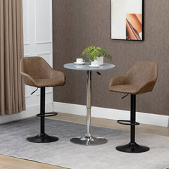 Bar Stools Set of 2, Height Adjustable Swivel Barstools, PU Leather Kitchen Stools with Backs, Armrests and Footrest for Home, Counter and Dining Room, Dark Brown
