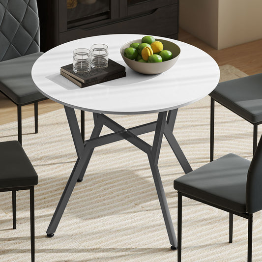 Fynco - Dining Table, Round Kitchen Table with Black Legs for Living Room, Dining Room 90 x 76 cm, High Gloss White