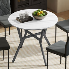Fynco - Dining Table, Round Kitchen Table with Black Legs for Living Room, Dining Room 90 x 76 cm, High Gloss White