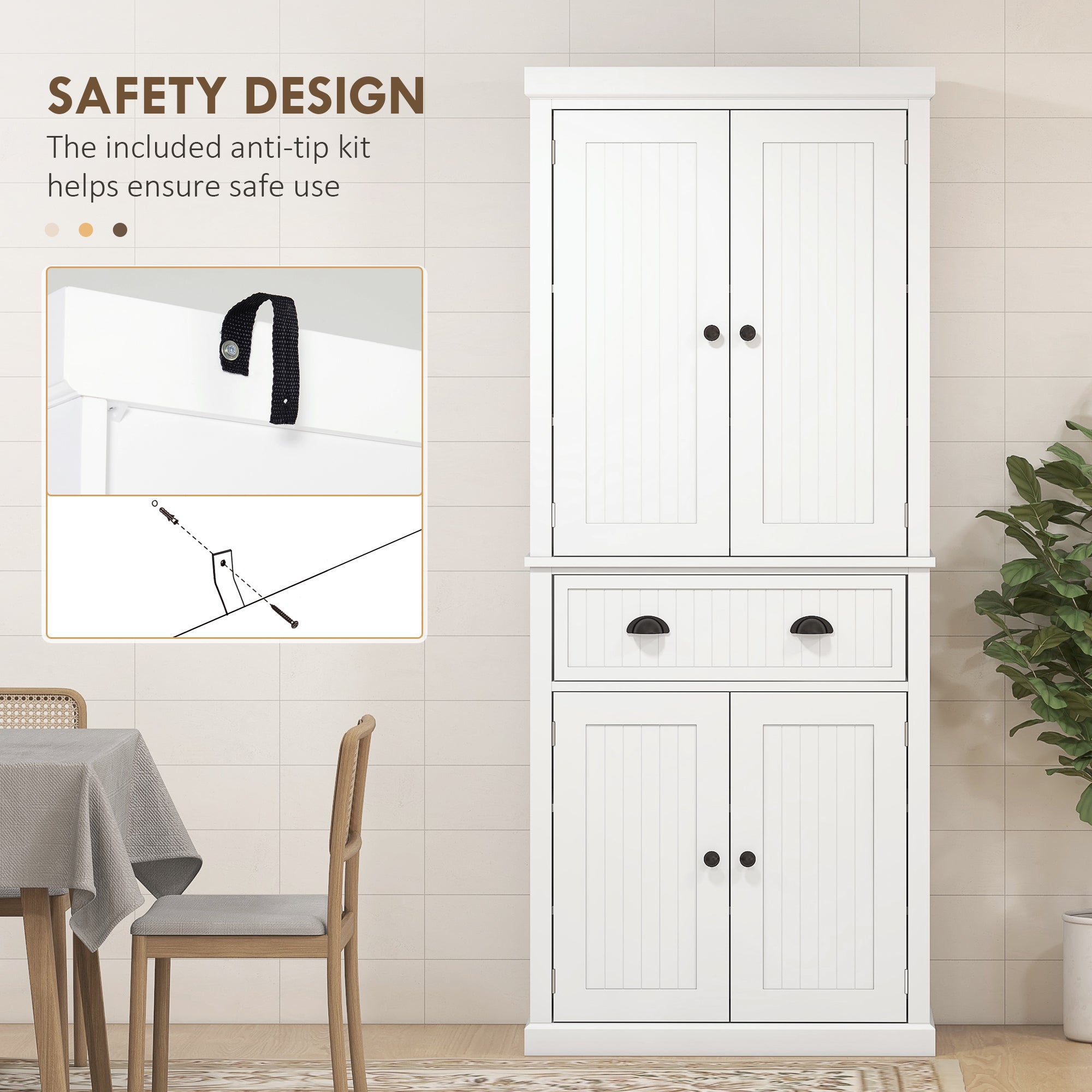 Freestanding Multi-Storage Kitchen Cabinet - White