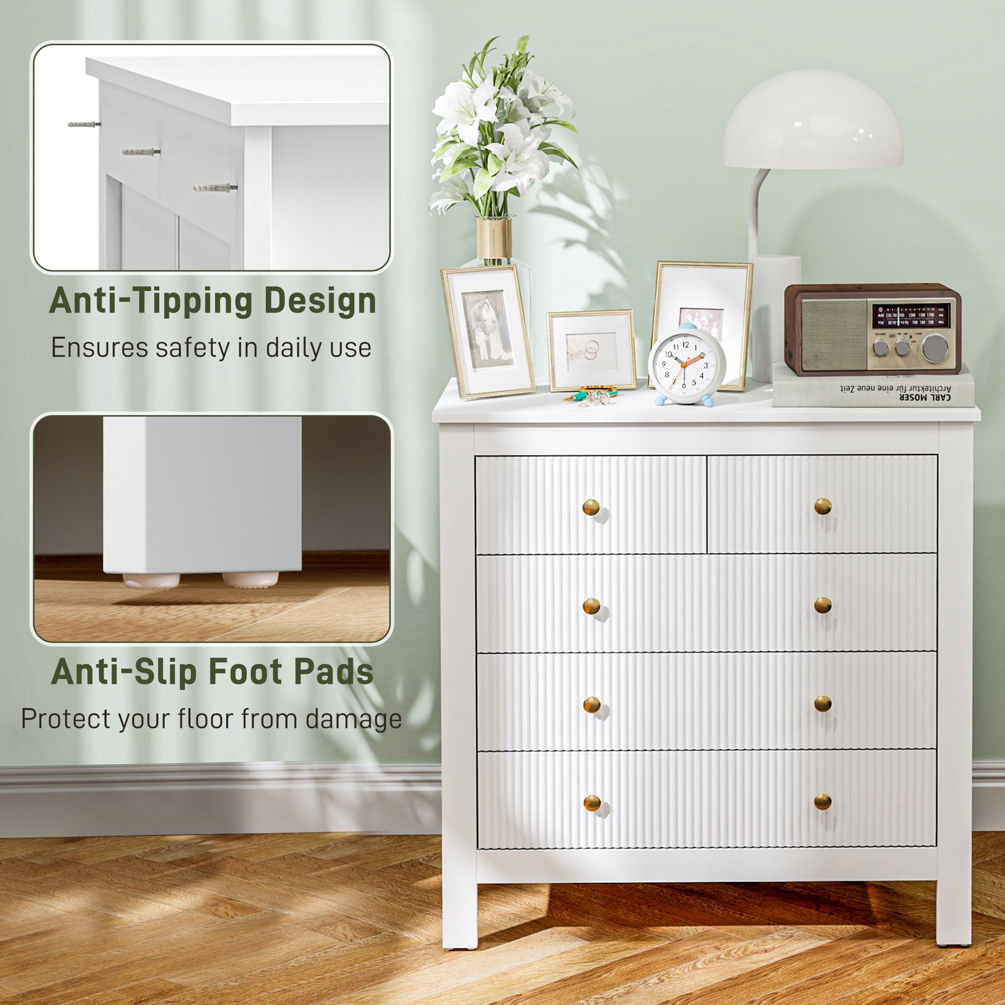 Elegant Chest of Five Drawers - White