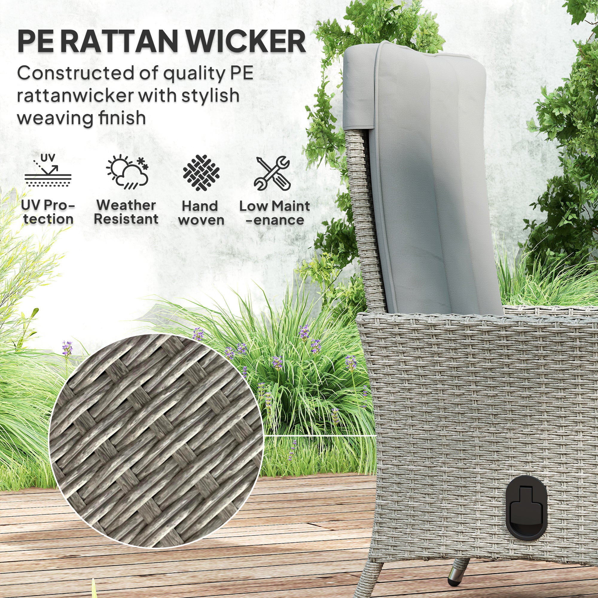 105°-150° Reclining Rattan Chair - Grey