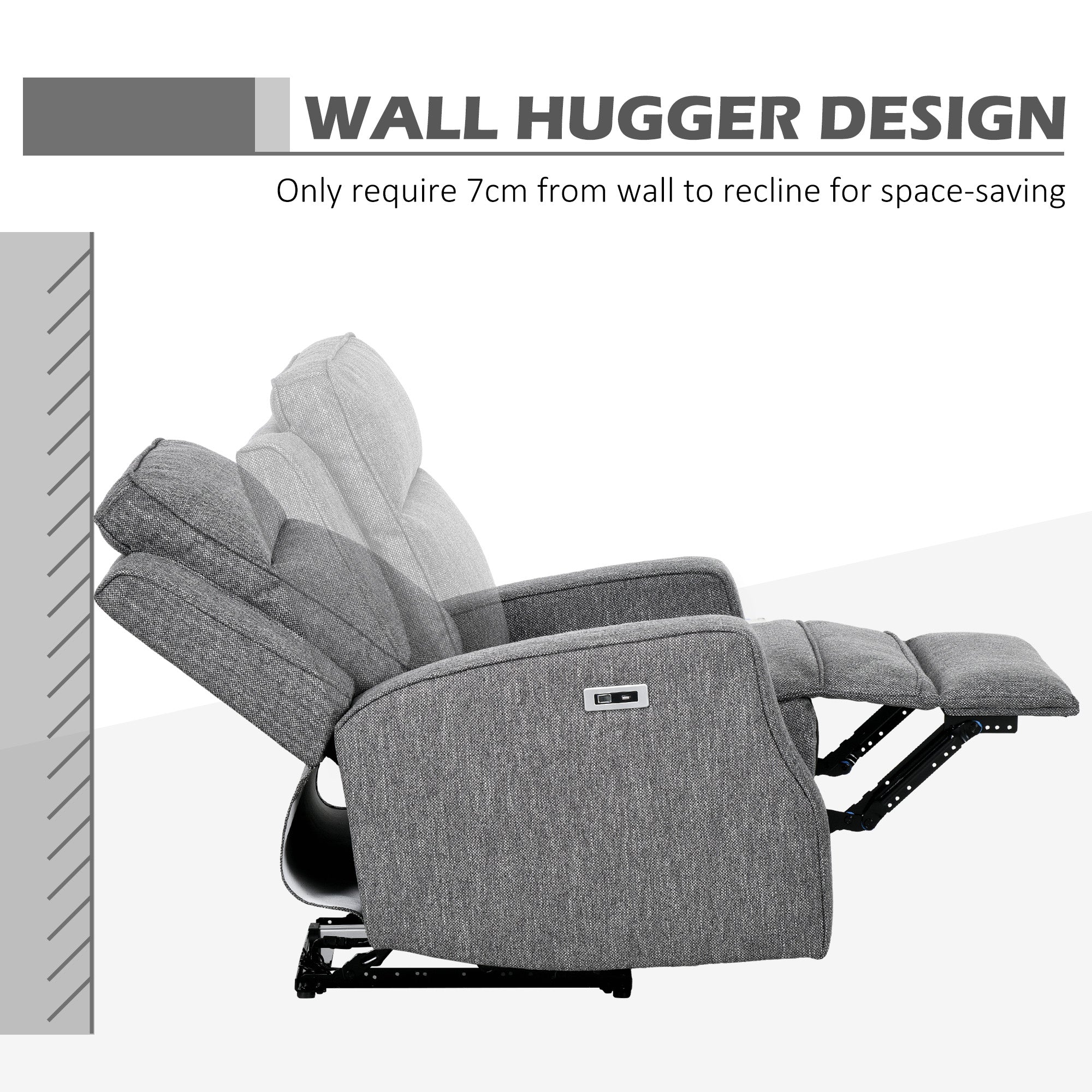 150° Electric Reclining Chair, with USB port and Footrest - Charcoal Grey