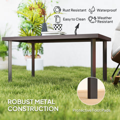 Metal Garden Coffee Table, Rectangular Outdoor Side Table with Woodgrain Tabletop, Foot Pads for Outside, Garden, Balcony, Porch, 95 x 55 x 46cm, Brown