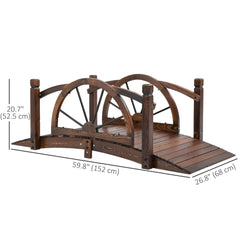 1.5M Wooden Garden Bridge Decorative Arc Footbridge with Safety Guardrail Outdoor Lawn Pond Bridge Walkway Stained Wood