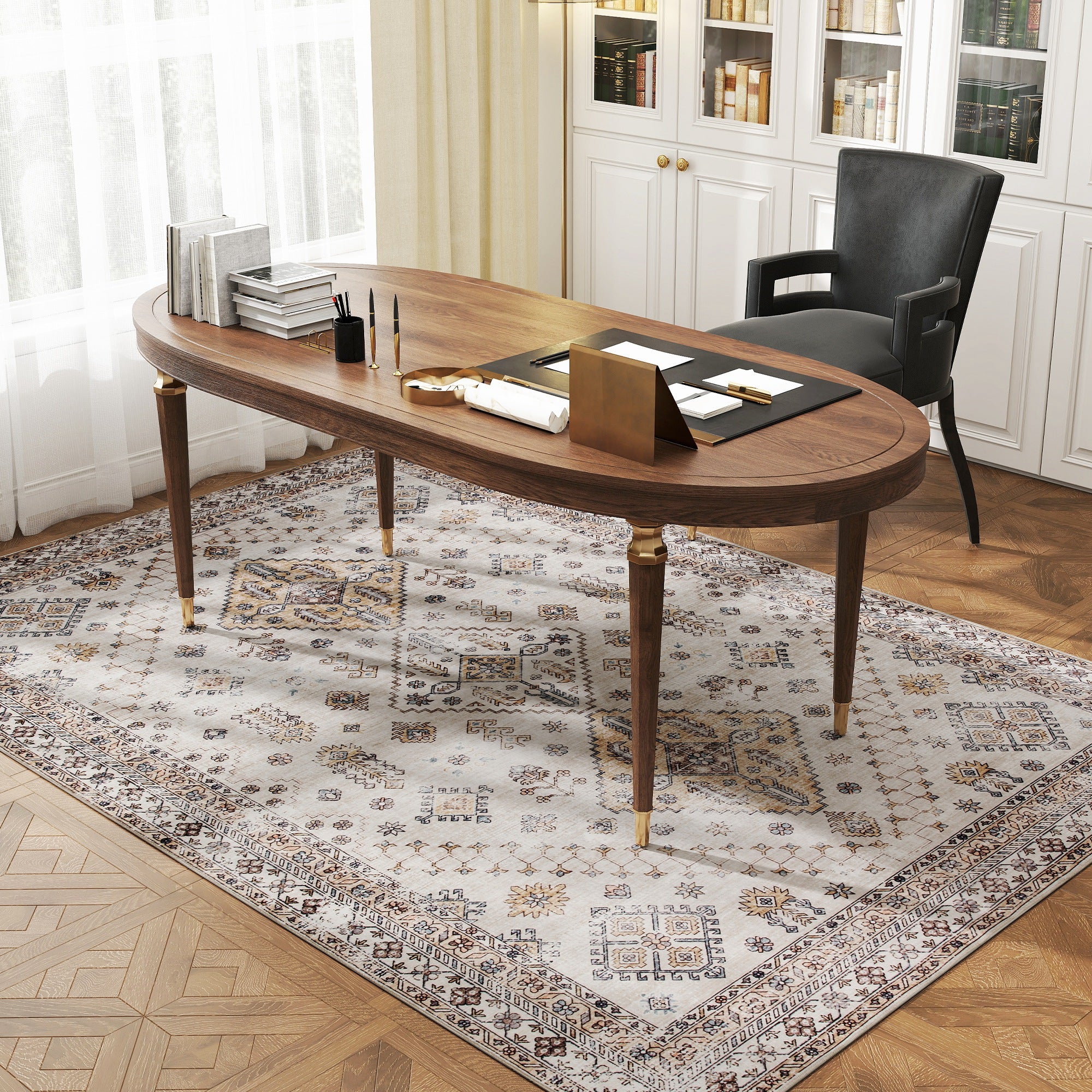 Fynco - Vintage Area Rug, Non-Slip Washable Rug, Flannel Floor Carpet for Living Room, Bedroom, Dining Room, Home Office, 230 x 160 cm, Beige