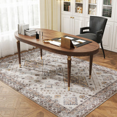 Fynco - Vintage Area Rug, Non-Slip Washable Rug, Flannel Floor Carpet for Living Room, Bedroom, Dining Room, Home Office, 230 x 160 cm, Beige