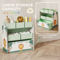 AIYAPLAY Kids Toy Storage Units, 3-Tier Toy Organiser Shelf with 6 Removable Boxes for Kids, Bedroom, Playroom, Green