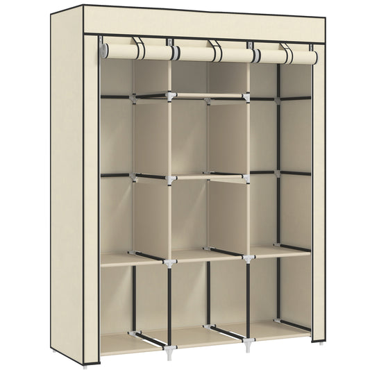 Fabric Wardrobe, with Rails and Shelves - Cream White