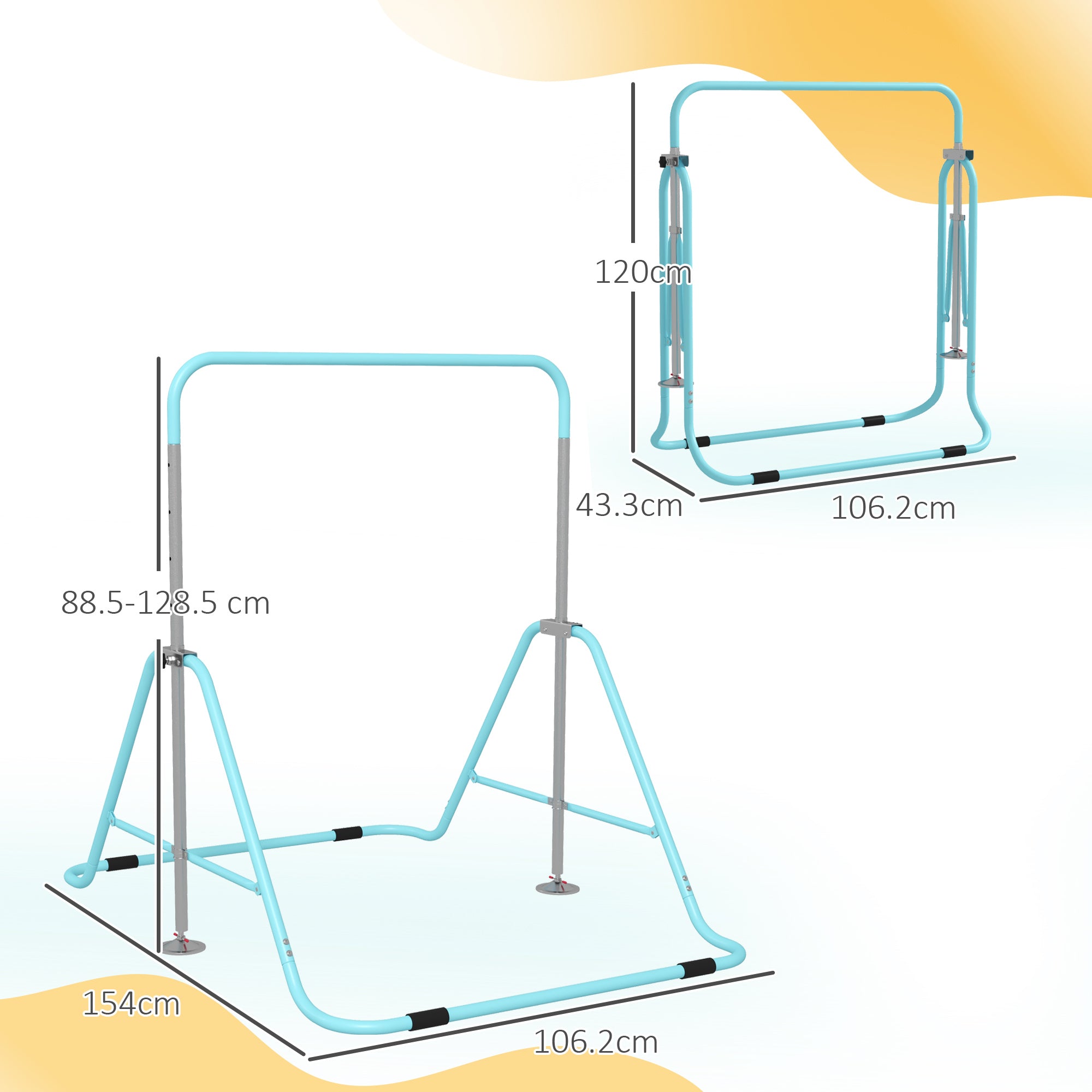 Kids Gymnastic Bar, with Adjustable Height, Foldable Horizontal Bars - Light Blue