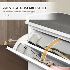 10-Shoe Storage Bench, with Padded Top Seat - White/Grey