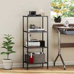 Fynco - 4-Tier Shelving Unit, Glass Shelf, Vertical Storage Shelf for Living Room, Home Office, Bedroom, Bathroom, Black