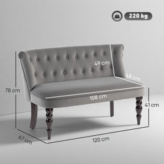 Fynco - Velvet 2 Seater Sofa, Button Tufted Wingback Loveseat with Rubber Wood Legs for Living Room, Bedroom, Charcoal Grey