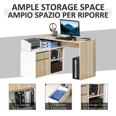 Fynco - L-Shaped Desk, Corner Computer Desk with Storage Drawer, Adjustable Shelf, Cabinet for Home Office and Study, 120 x 92 x 75cm, Oak and White