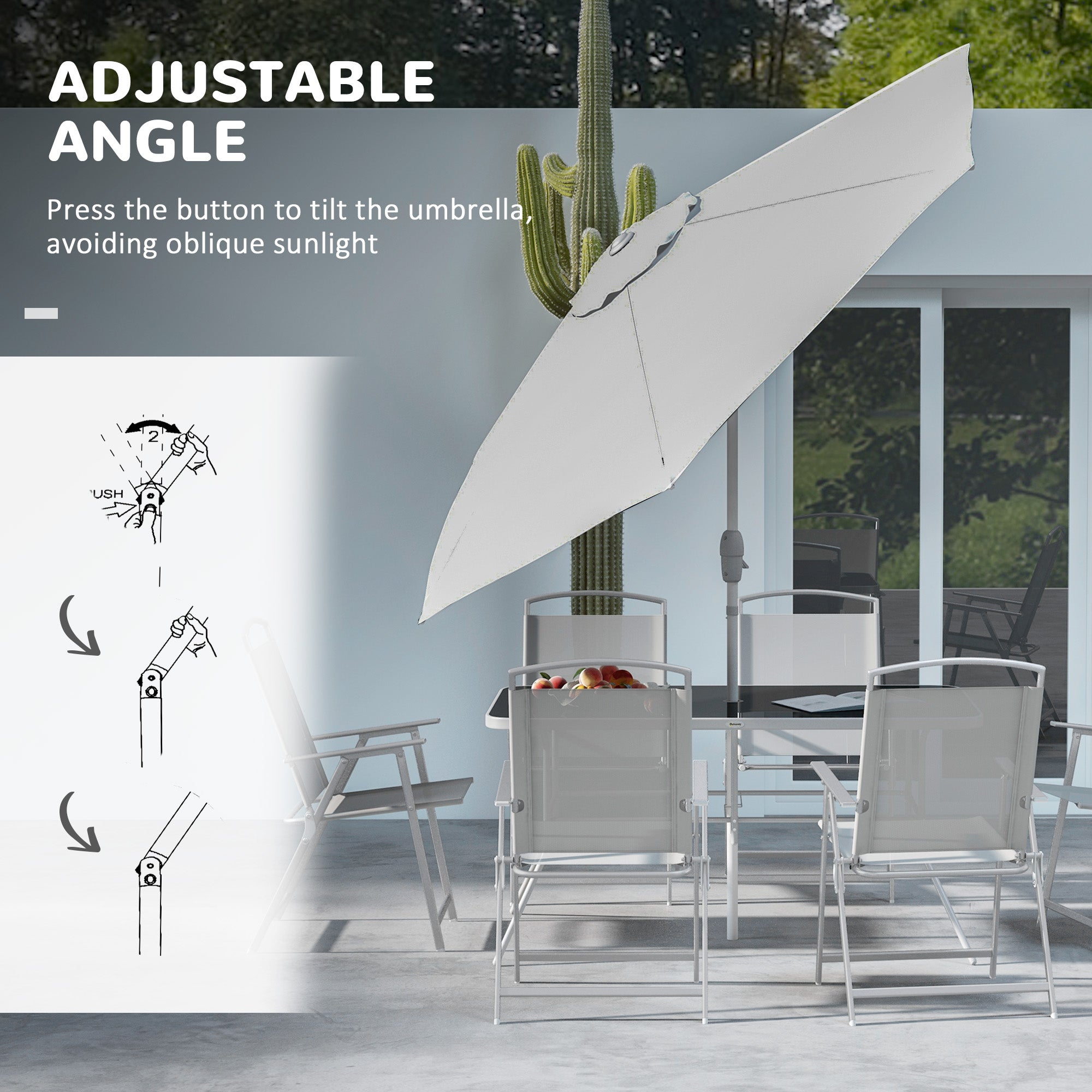 Eight-Piece Garden Dining Set, with Chairs, Table and Parasol - Grey