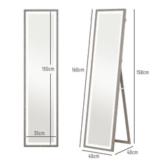 Full Length Mirror, with Adjustable Outer Light, Grey