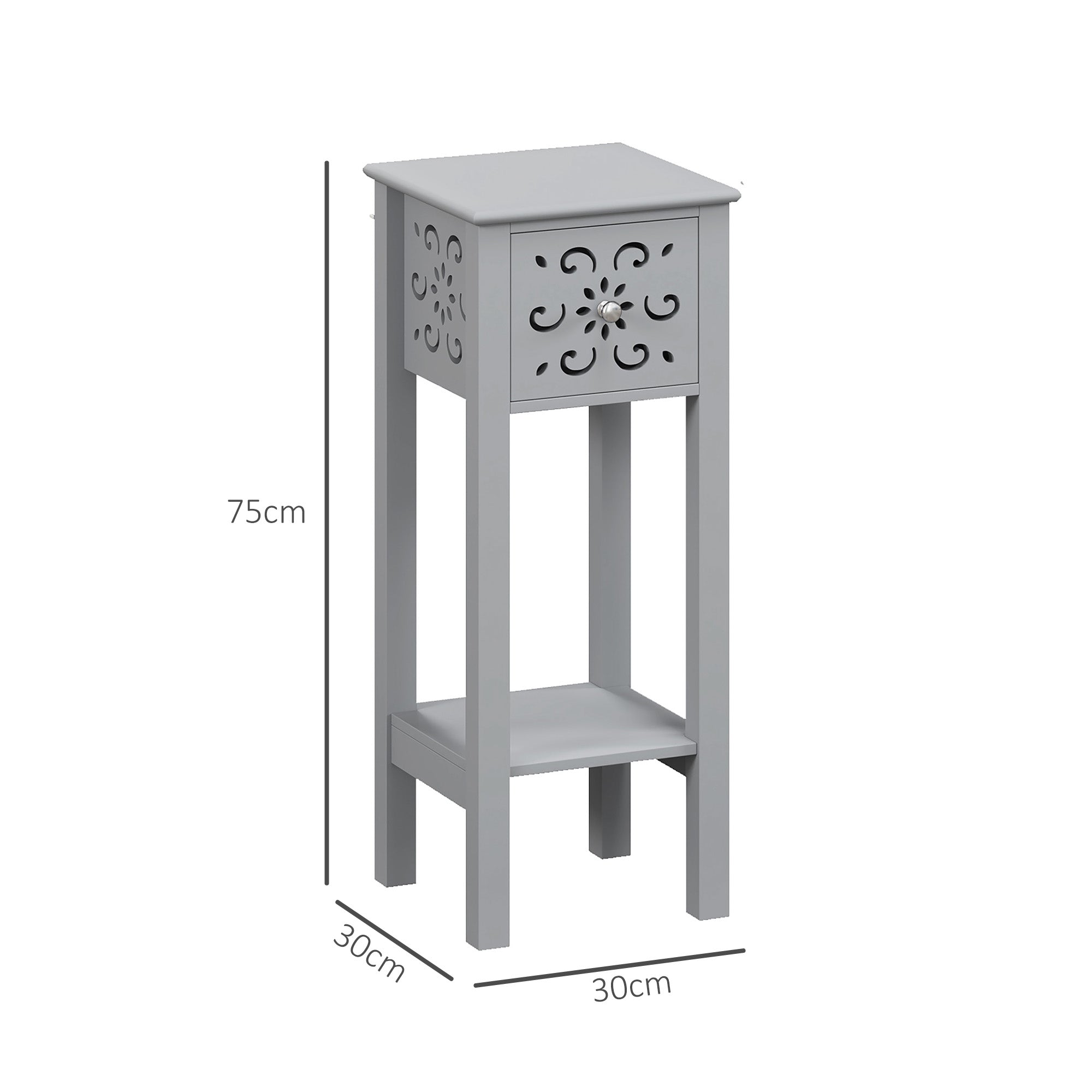 Set of Two Elegant Floral Cut-Out Side Tables - Grey