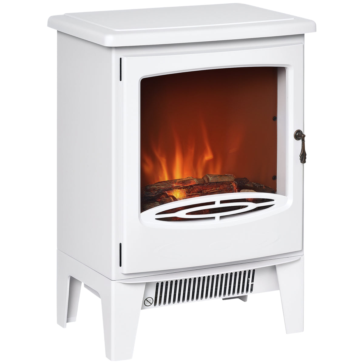 Fynco - Electric Fireplace Stove, Free standing Fireplace Heater with Realistic LED Flame Effect, Overheat Safety Protection, 900W/1800W, White