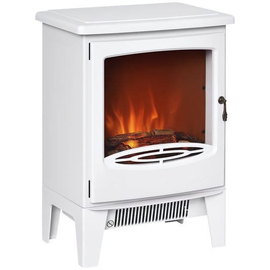 Fynco - Electric Fireplace Stove, Free standing Fireplace Heater with Realistic LED Flame Effect, Overheat Safety Protection, 900W/1800W, White