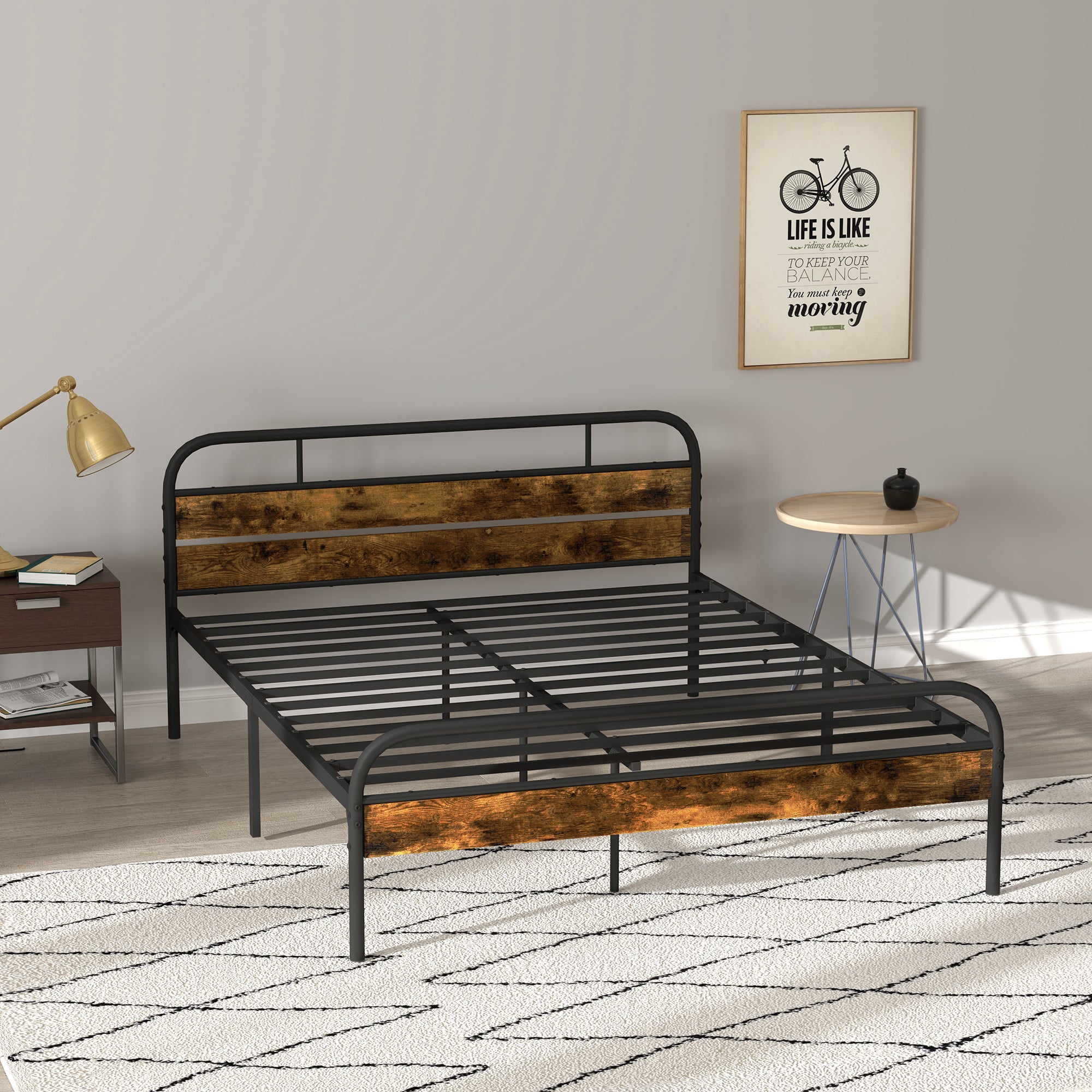 Industrial-Style King Bed Frame - Black/Brown