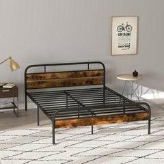 Industrial-Style King Bed Frame - Black/Brown