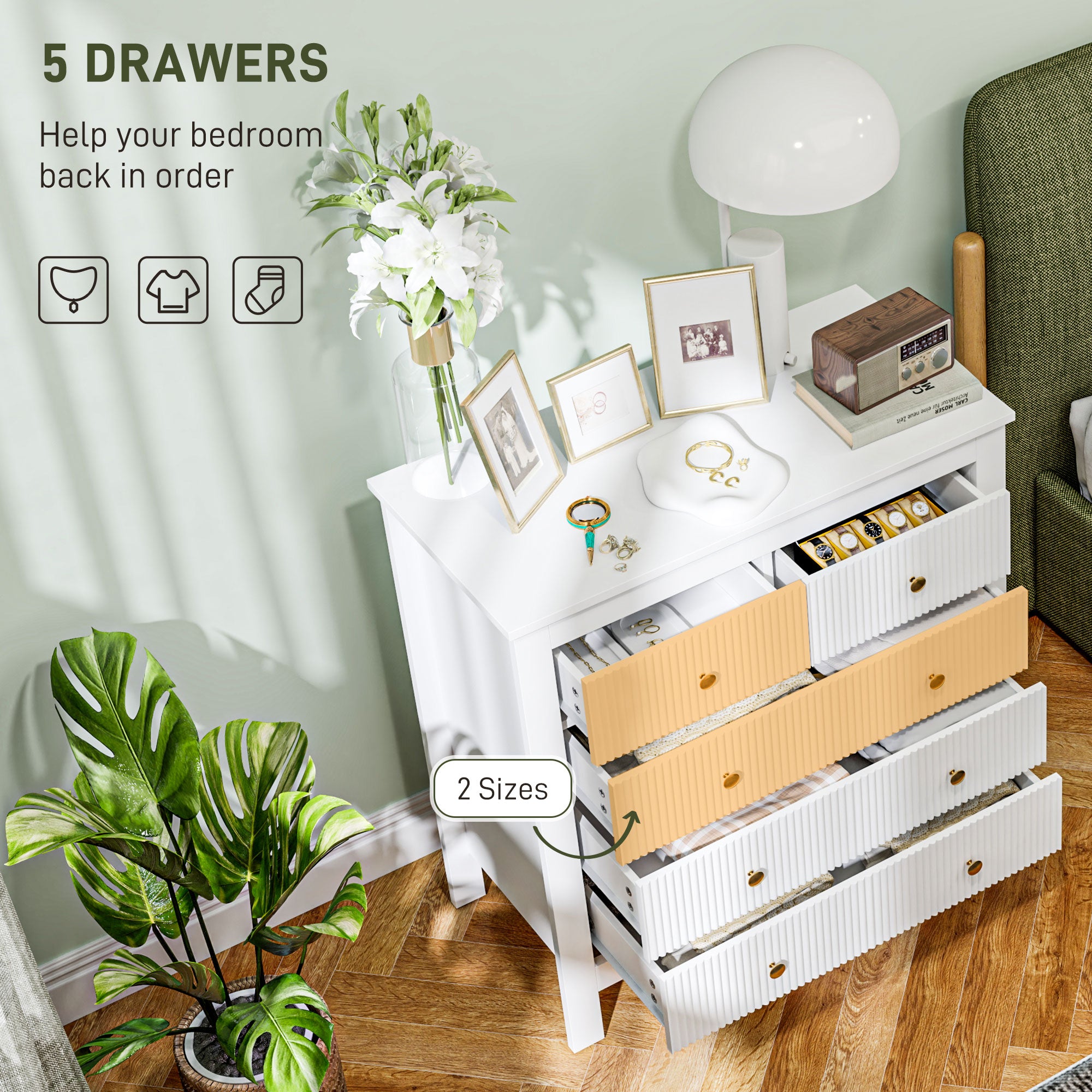 Elegant Chest of Five Drawers - White