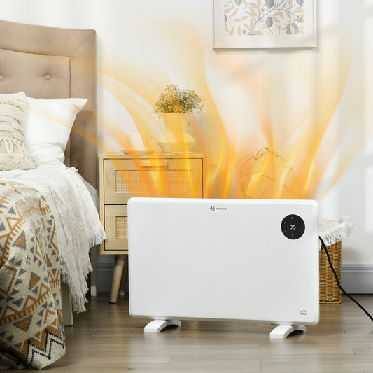 Fynco - 1200W Electric Convector Heater, Freestanding or Wall Mounted, Space Heater with Adjustable Thermostat, Timer, White