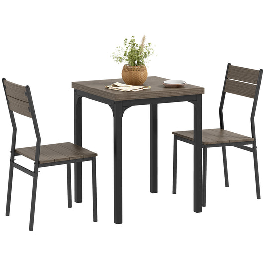 Three-Piece Minimal and Compact Dining Set, Grey Wood Grain