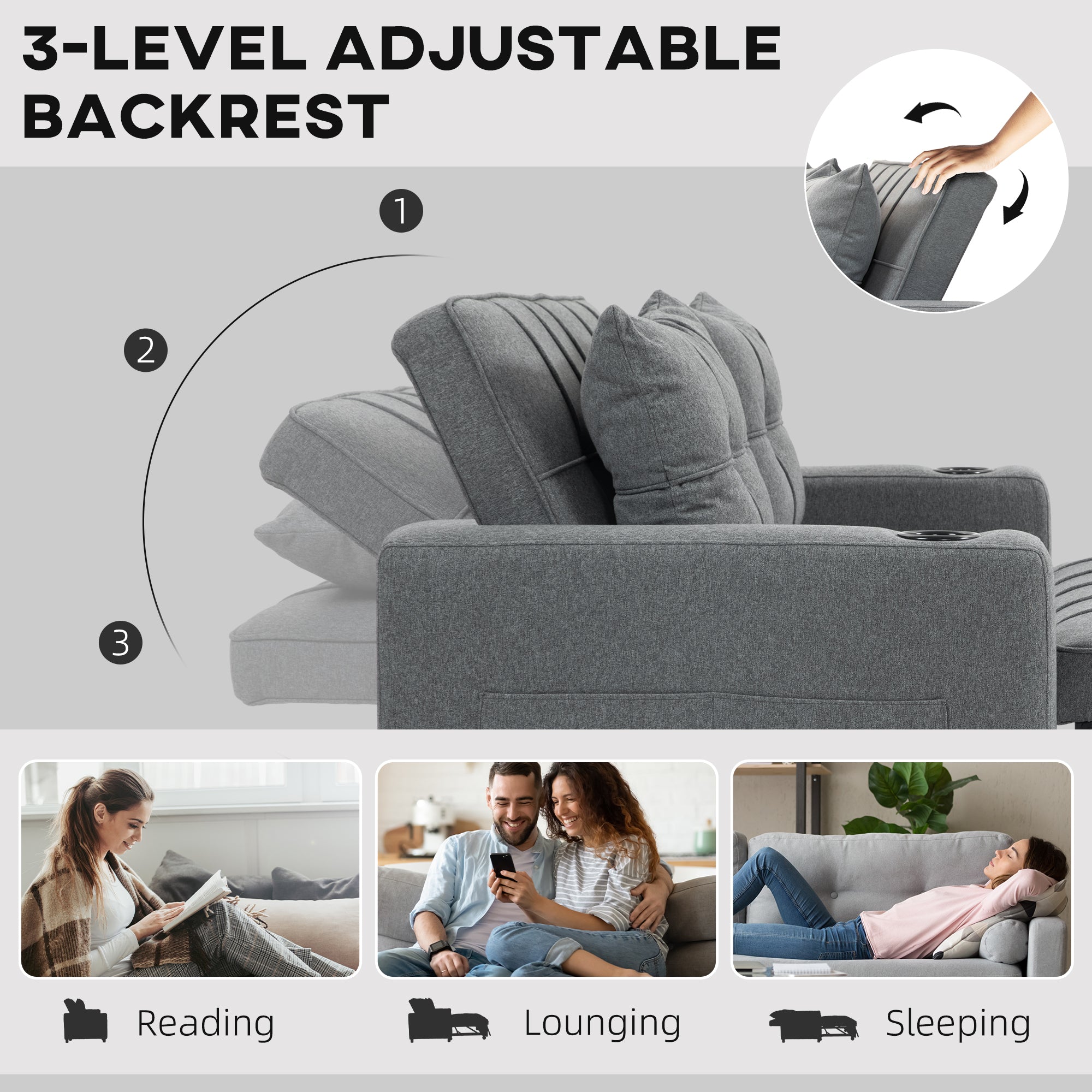 Two-Seater Pull-Out Sofa Bed - Charcoal Grey