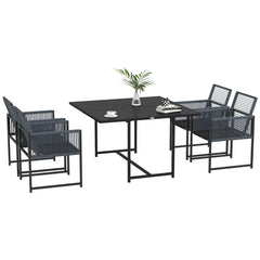Five-Piece Metal Dining Set, with Folding Back Chairs, Dark Grey